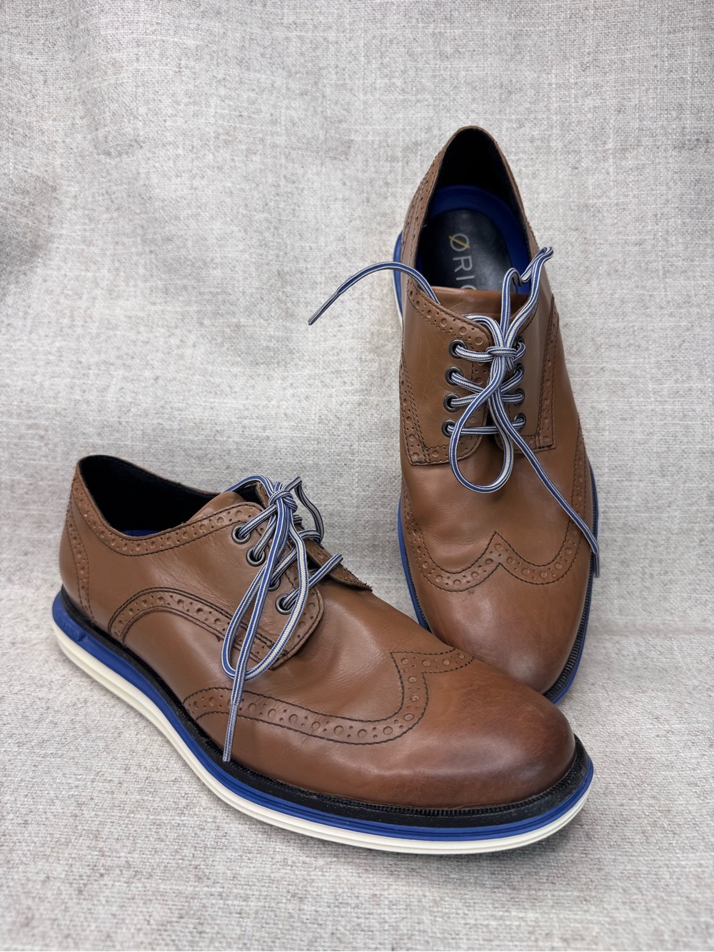 Cole Haan OriginalGrand 9 M Brown Blue Leather Wingtip Oxford Casual Dress Shoe
